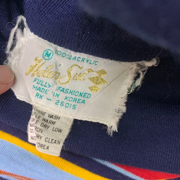 VTG Helen Sue Long Womens XS Sleeve Primary Rainbow V Turtleneck Psychedelic 70s - Picture 6 of 10